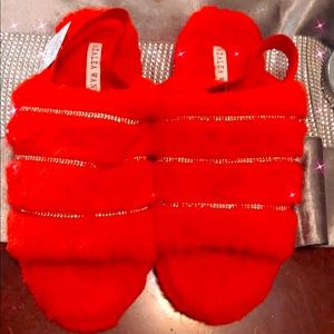 Shinning red  ruffle sandals .. brand new